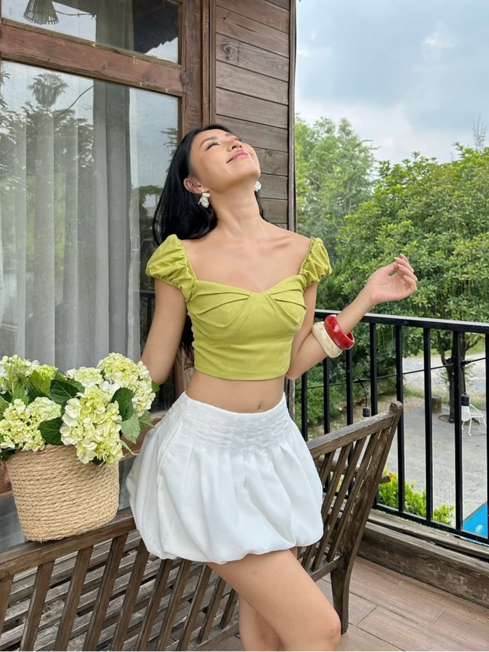 Lime Green Puff Sleeve Crop Top